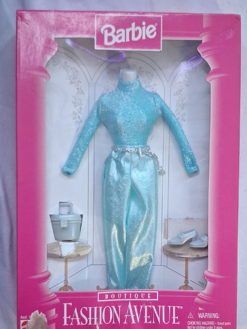 Vintage Barbie Shimmery Aqua/Turquoise High-Neck Jumpsuit with Chain Belt